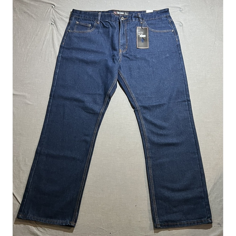 Eddie Domani Jeans 42 Blue Denim Straight Belted Pocketed Zip Pants Men 42x32.